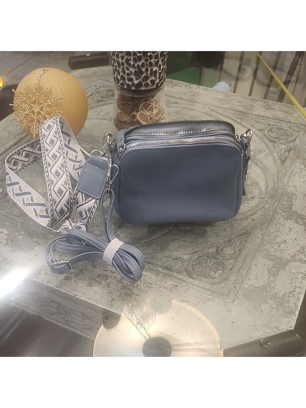 Blue Leather Crossbody Bag